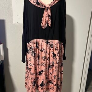 Torrid Disney Alice in Wonderland Black and Pink Long Sleeve Dress